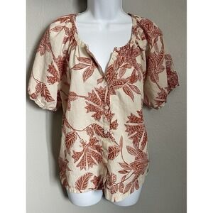Maurices Blouse Womens Large Short Sleeve V-Neck Full Button Detail Floral Print
